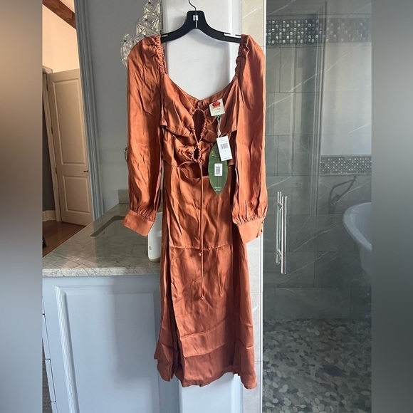 Farm Rio Caramel Cutout Front-Tie Satin Midi Dress - Picture 7 of 15